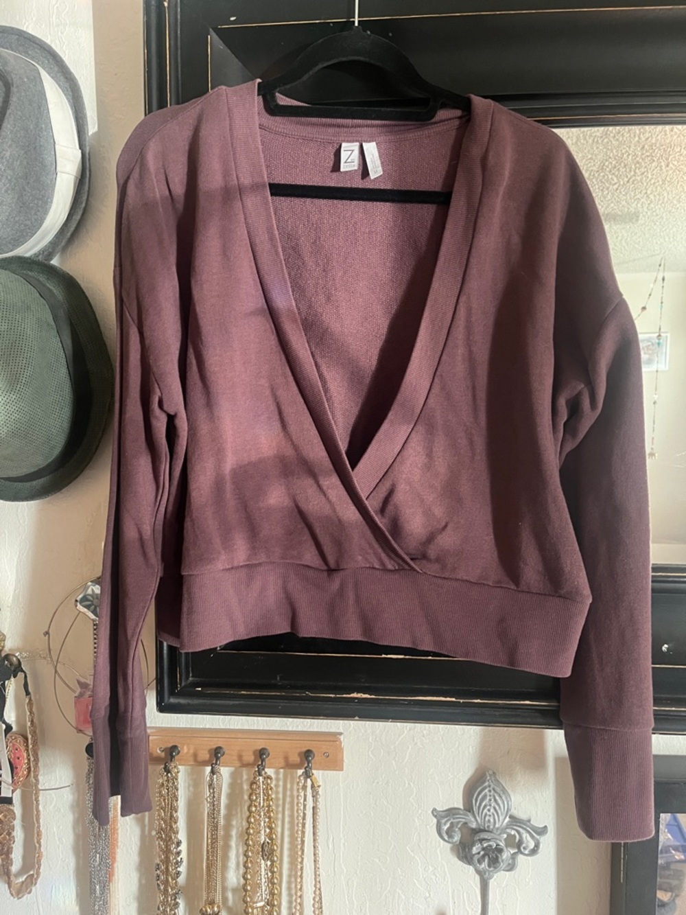Z by Zella Women's Deep V-Neck Wrap Sweatshirt in Plum